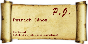 Petrich János névjegykártya