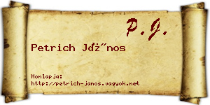 Petrich János névjegykártya